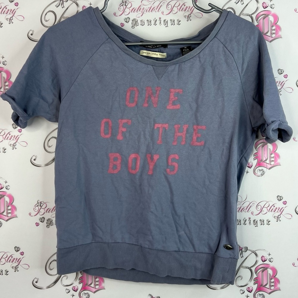 Maison scotch tshirt sweater Purple Tee Pink Text one of the boys graphic print